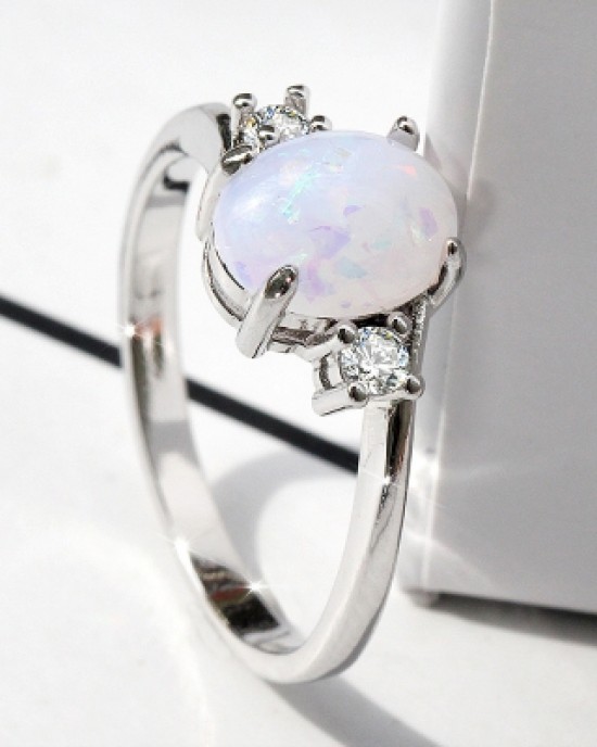 Oval Cut Opal Diamond Ring Birthday Gift