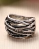 Stylish Unisex Old Classical Silver Color Springs Twine Rhinestone Ring